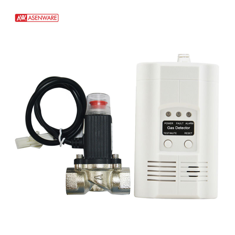 220V Standalone LPG Nature Gas Detector with Plug and Shut off Valve for Fire Alarm System