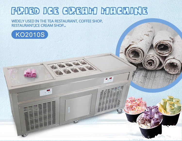 Double Square Pans Fry Ice Cream Roll Machine Icecream Machine with 10 Precooling Buckets
