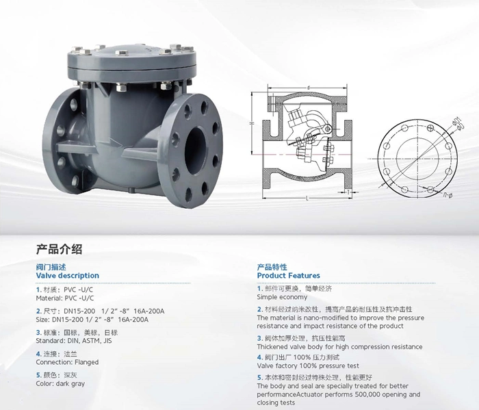 High Quality DIN ASTM JIS Standard Pn10 Plastic Union Check Valves UPVC Flanged Swing Check Valves UPVC Double Union Flanged Check Valves