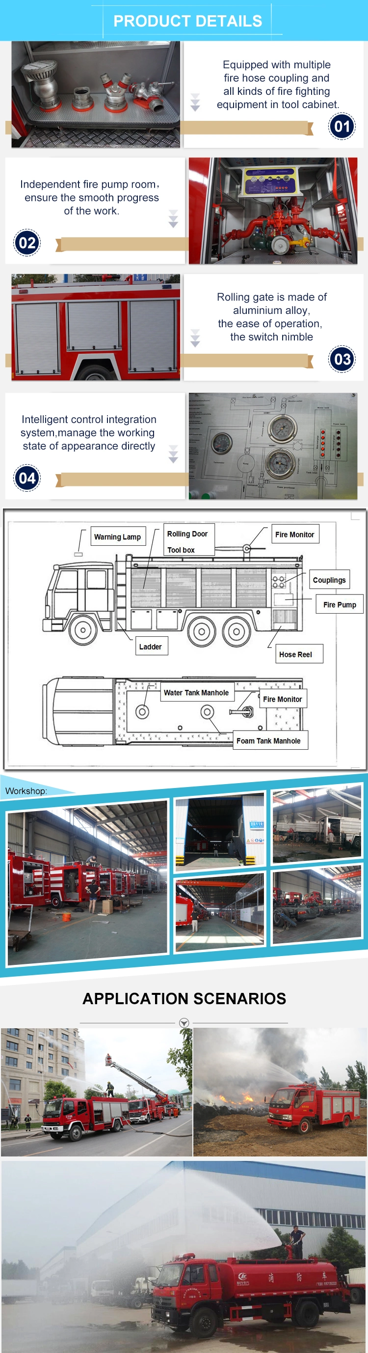 Isuzu 4X2 3000L Fire Extinguisher Foam Powder 4000L Water Tank Fire Fighting Truck