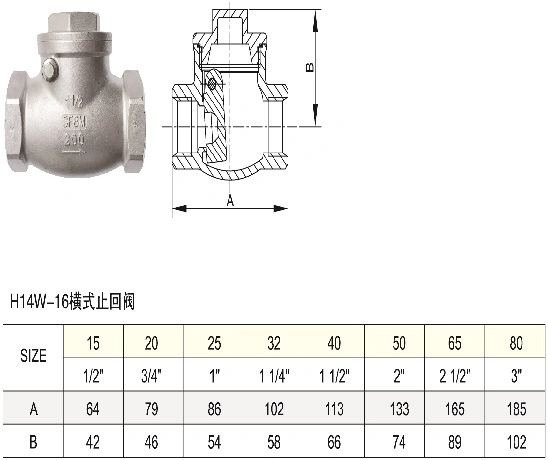 Pn16 H17W16 Horizontal Type Stainless Steel Thread Disc Swing or Clamped Water Gas Steam Check Valve