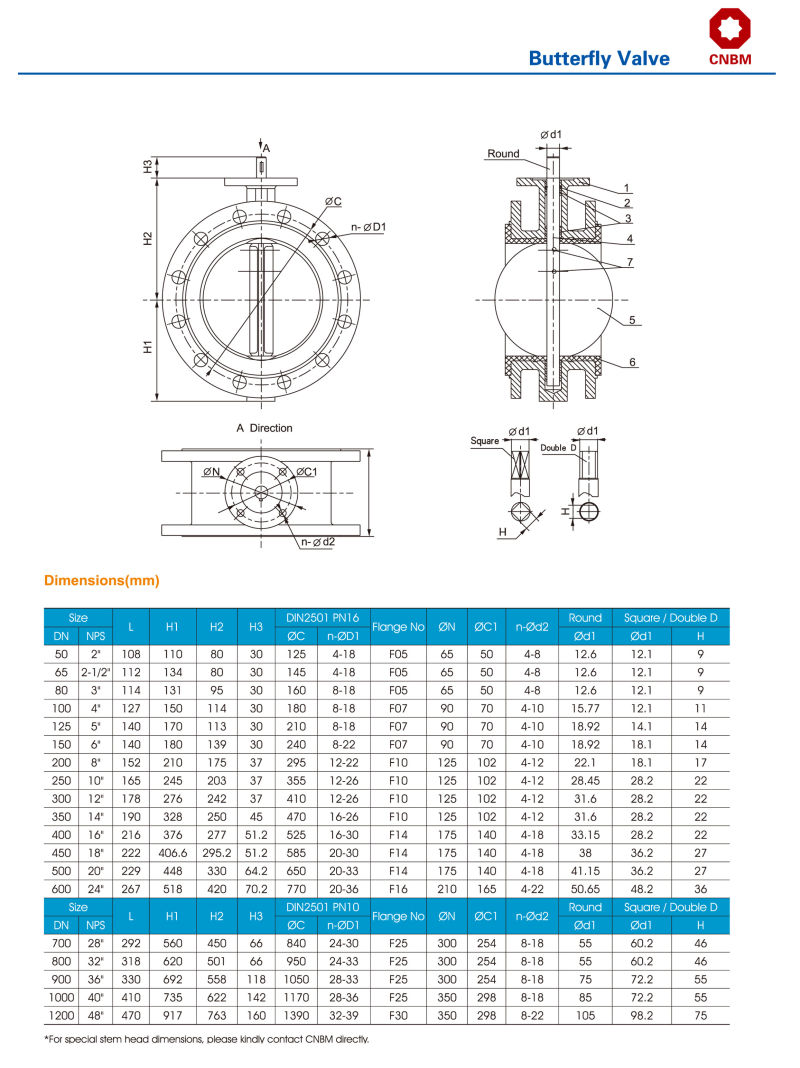 Ductile Cast Iron/Carbon Steel/Stainless Steel Butterfly Valve