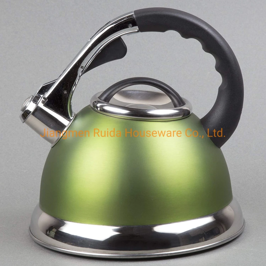 Green Painting Stainless Steel Whistling Coffee Tea Water Kettle with Heat Resistant Handle