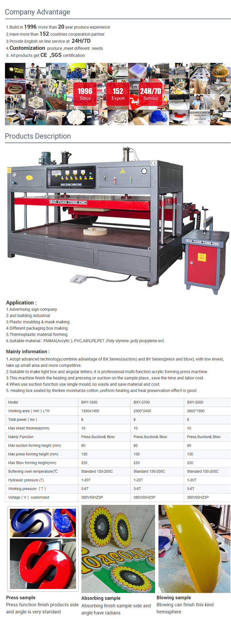 Multi Function Plastic Acrylic ABS PC PS Vacuum Forming Machine Thermoforming Machine