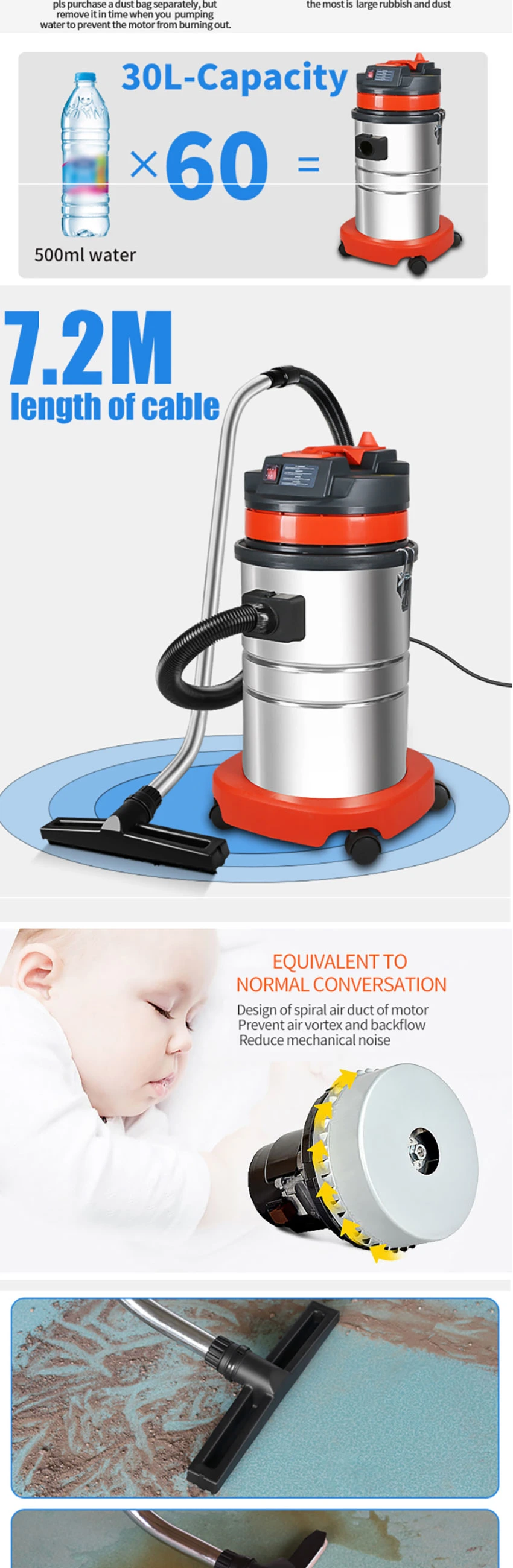 New Arrival High Quality Factory Price 30L Handheld Smart Household Wet and Dry Electric Vacuum Cleaner for Hotel Supermarket