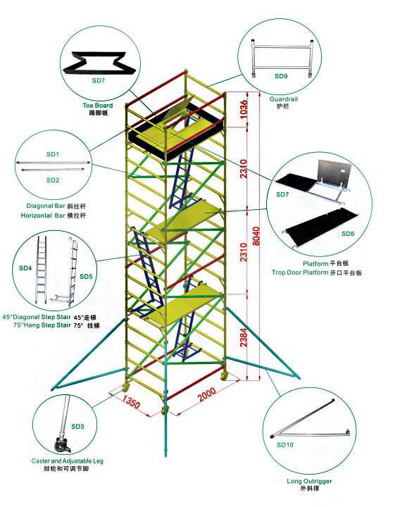 Single Width Aluminum Scaffolding Tower Metal Aluminum Prop Scaffolding