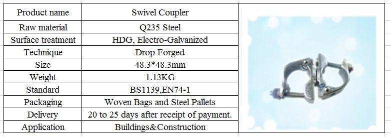 Drop Forged Swivel Scaffolding Couplers