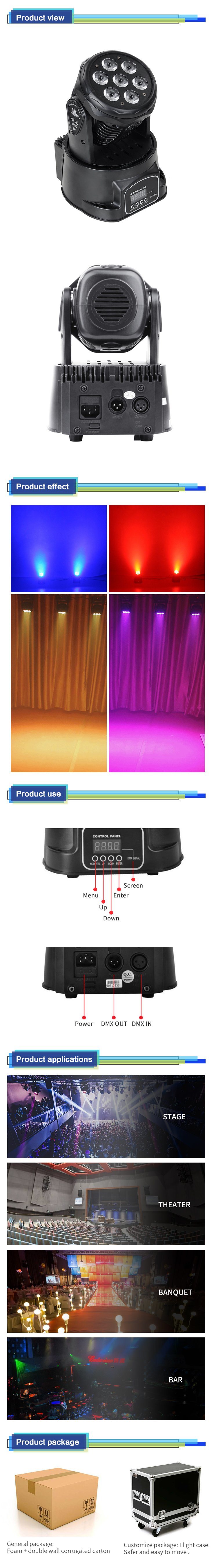 RGB LED Tube DMX 7PCS*10W Moving Head Light Mini Moving Head Manual