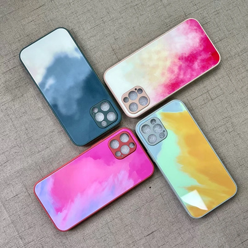 Glass Printing Watercolor Phone Case Figura Wash Painting Cases for iPhone 12 Mini