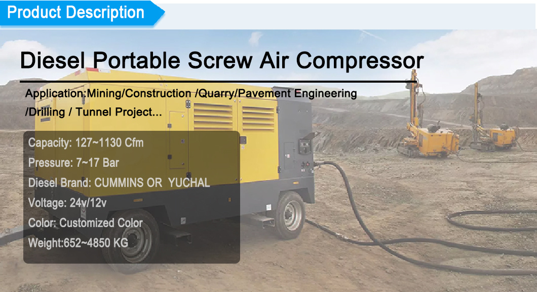 25bar Heavy Dust Diesel Engine Industry Air Compressor for Trailer Truck