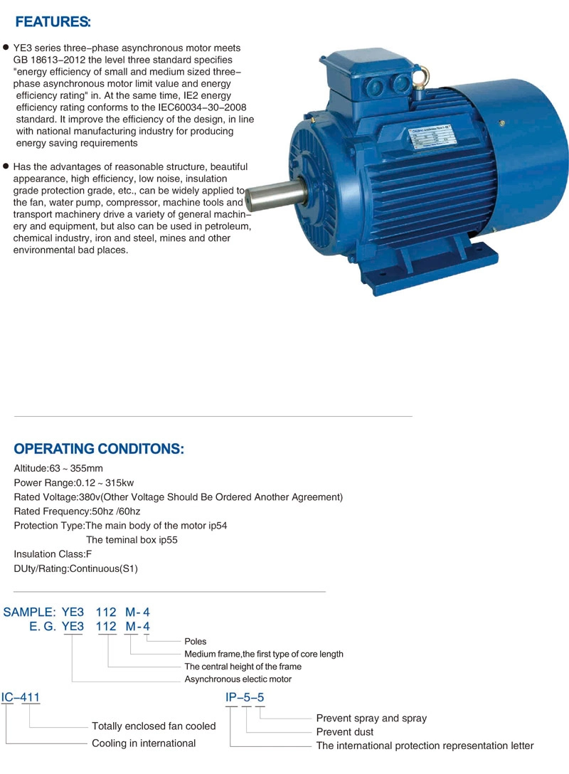 1.1kw 1.5HP Aluminum Housing Asynchronous Electrical Motor 3 Phase Induction Electric Motor Ys Series