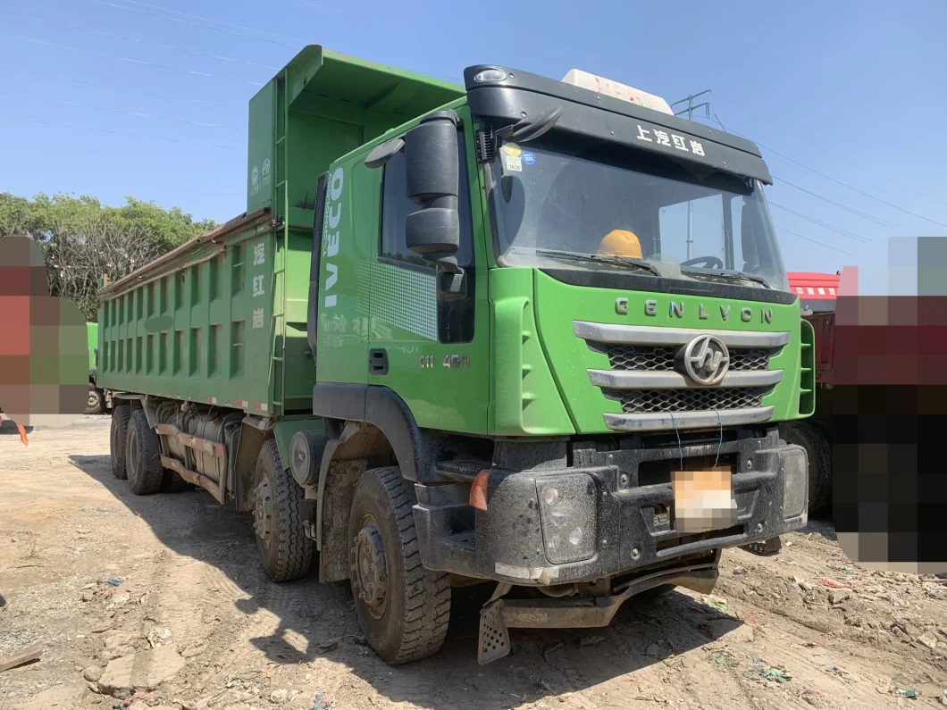 Used Green Saic Hongyan 8X4 Prime Mover Dump Hoist Truck 450HP Tipper Truck in Good Condition