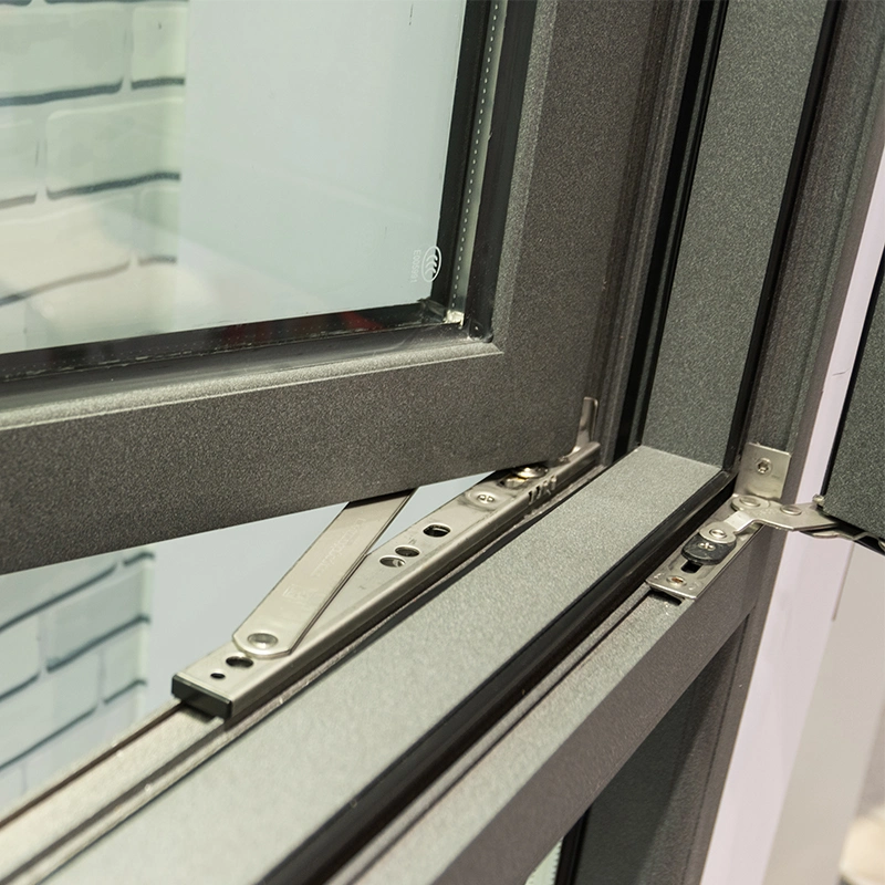 Gray Color Aluminium Open Inside/Outside Window with Insulation Glass
