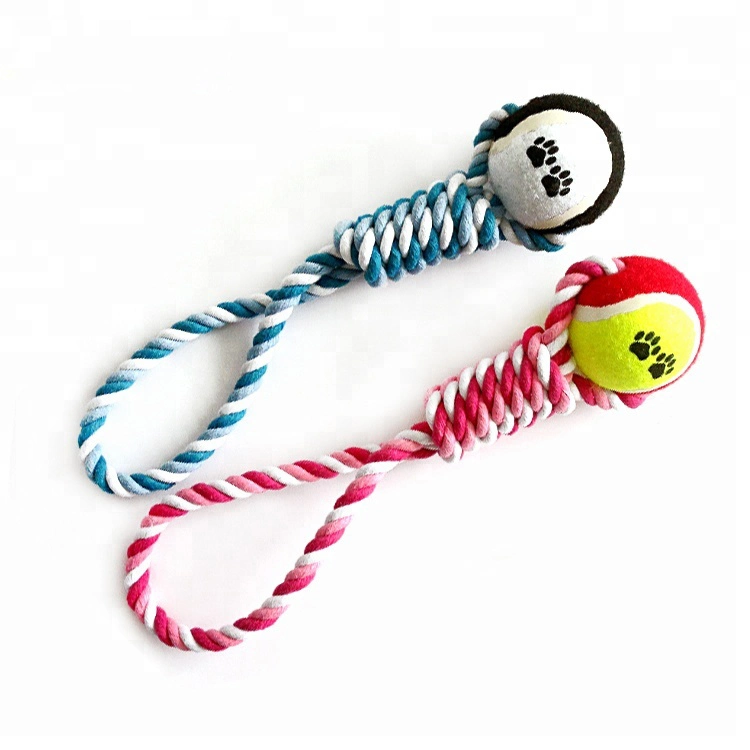 Tennis Ball Hand Pull Knot Rope Chew Teething Training Dog Toys