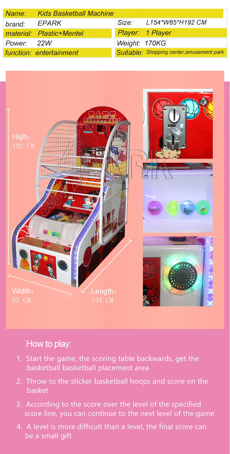 Rusia Hot Selling Indoor Sports Games Basketball Arcade Shot Ball Machine for Rental Price