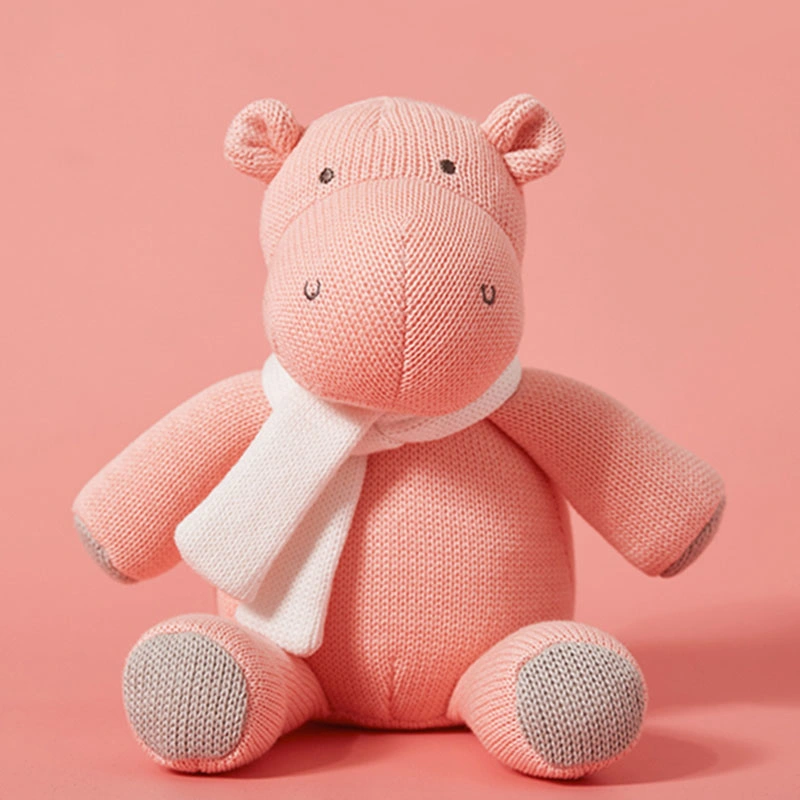 Wholesale Knitted Toy Baby Playmate Stuffed Animals Knitting Cuddly Pink Hippo Plush Toys