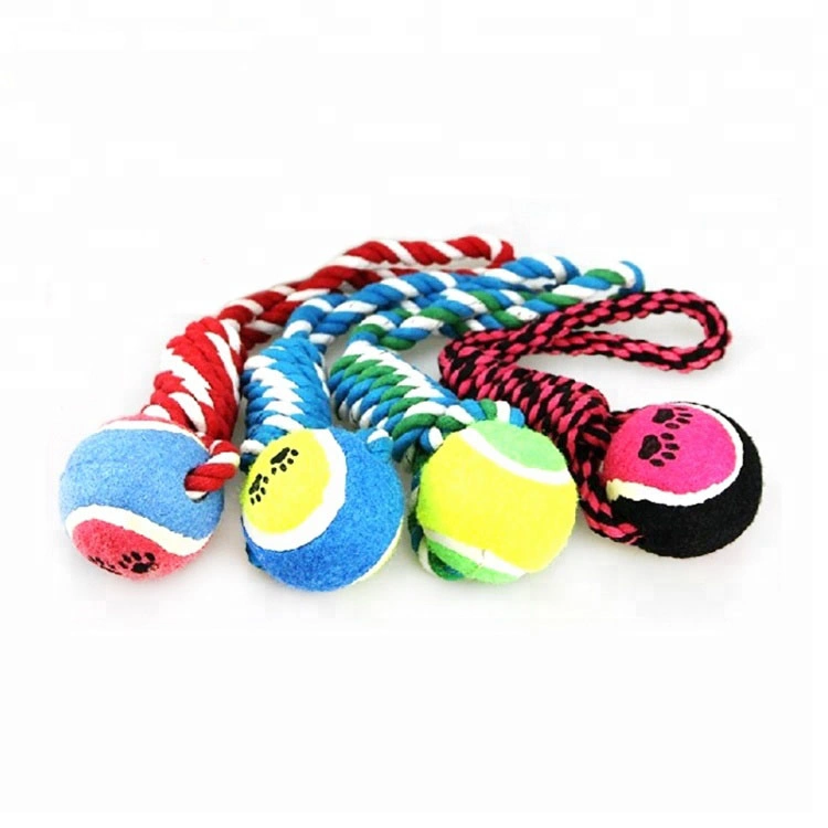 Tennis Ball Hand Pull Knot Rope Chew Teething Training Dog Toys