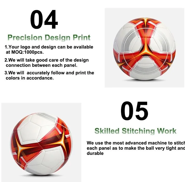 Red Color Synthetic Leather Official Manufacturer Training Use Customized Pebble Surface Rubber Soccer Ball Football