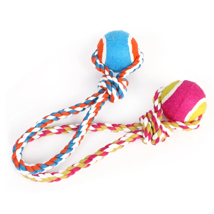 Tennis Ball Hand Pull Knot Rope Chew Teething Training Dog Toys
