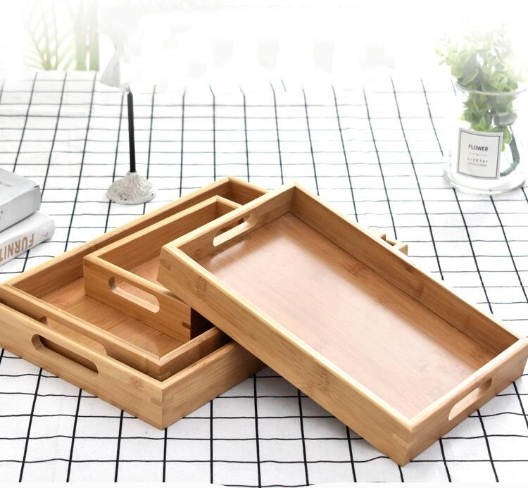Rectangle Bamboo Butler Serving Tray with Handles, Wood Serving Tray