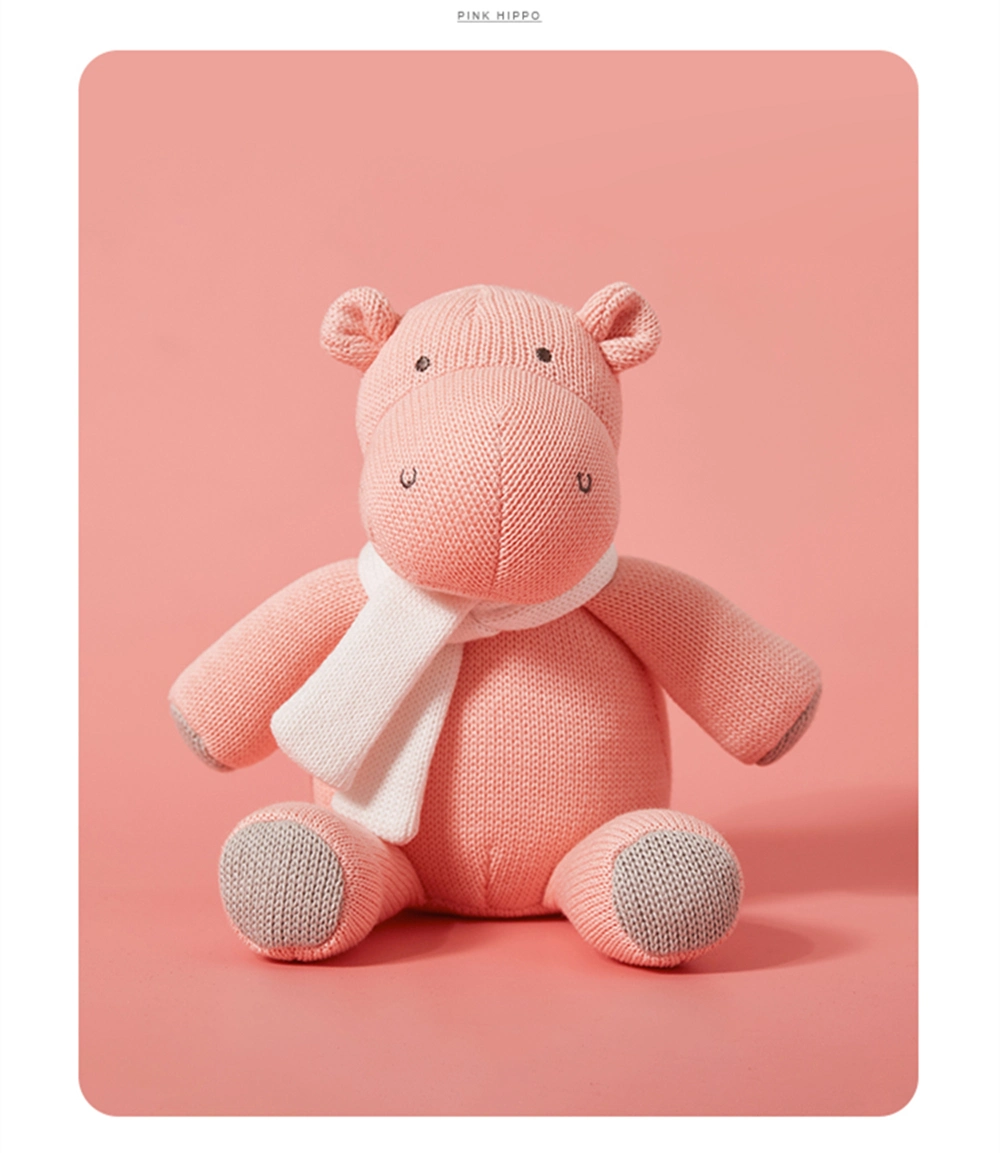 Wholesale Knitted Toy Baby Playmate Stuffed Animals Knitting Cuddly Pink Hippo Plush Toys