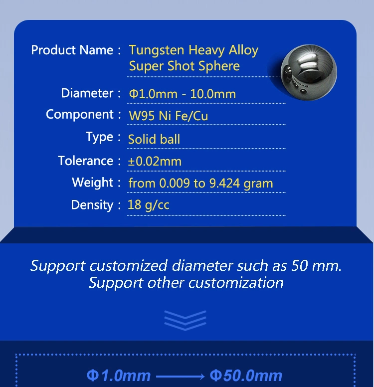 18g/Cc Tungsten Alloy Ball Tungsten Ball Bearings Tungsten Super Shot Tss