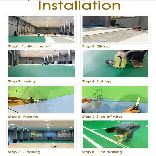 PVC Sports Flooring for Indoor Tennis and Sports Areas- Grass Pattern Surface