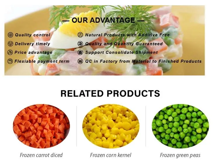 Green Peas Green Beans Sweet Corn Carrot 3-Way Frozen IQF Mixed Vegetables
