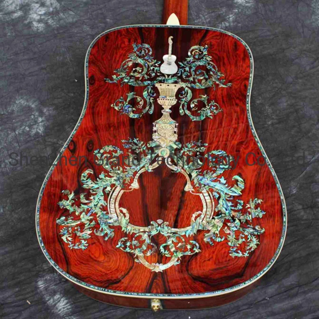 Solid Aaaa Spruce Wood Deluxe Real Abalone Inlay Bone Nut Solid Cocobolo Back Side Acoustic Guitar