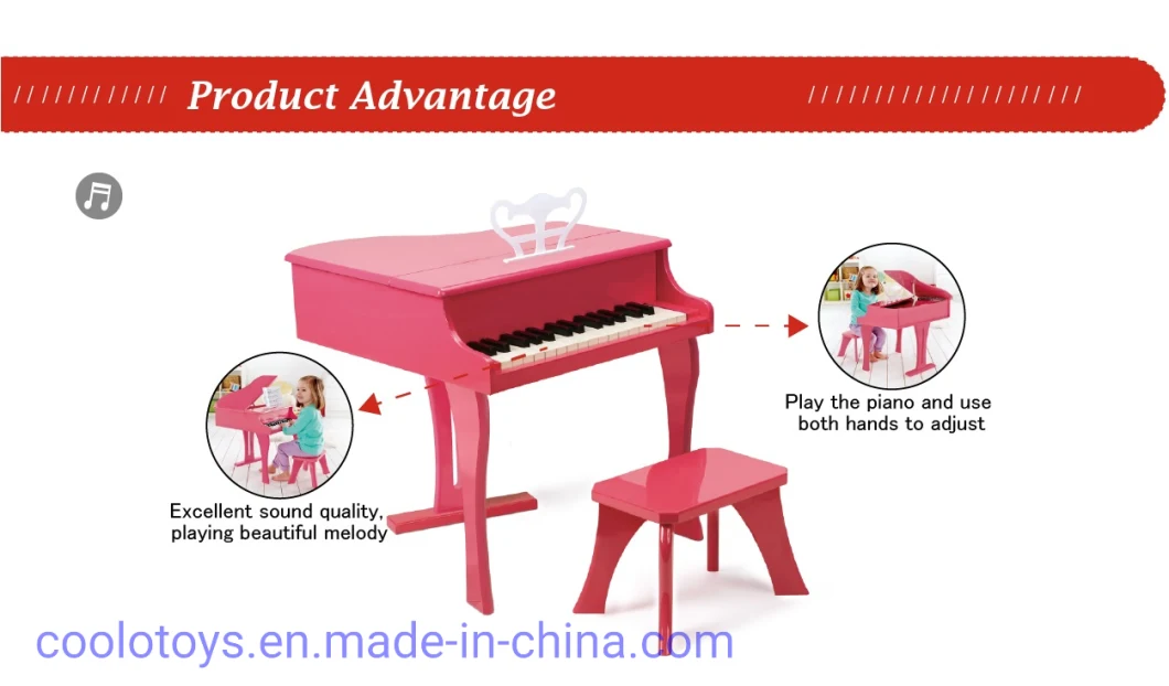 Happy Play of Pink Grand Piano Wooden Toys for Children