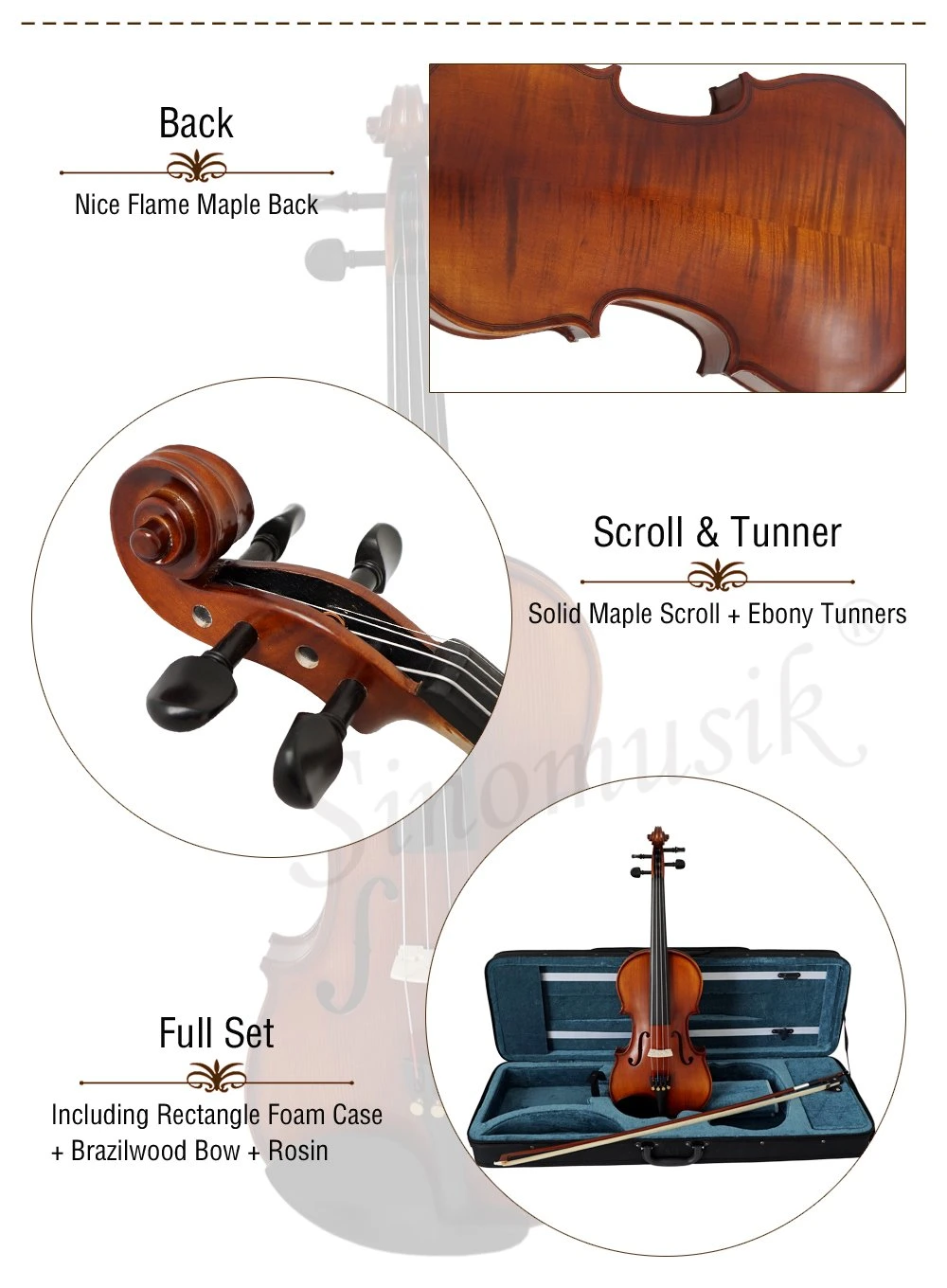 Musical Instrument Half Handmade Professional Flame Maple Violin