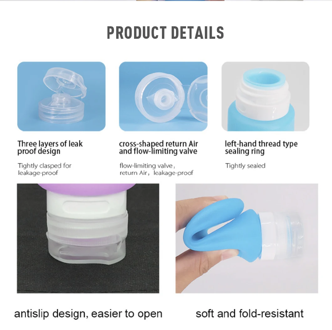Reusable Travel Kits Tube Collapsible Shampoo Bottle Portable Silicone Travel Bottle Set