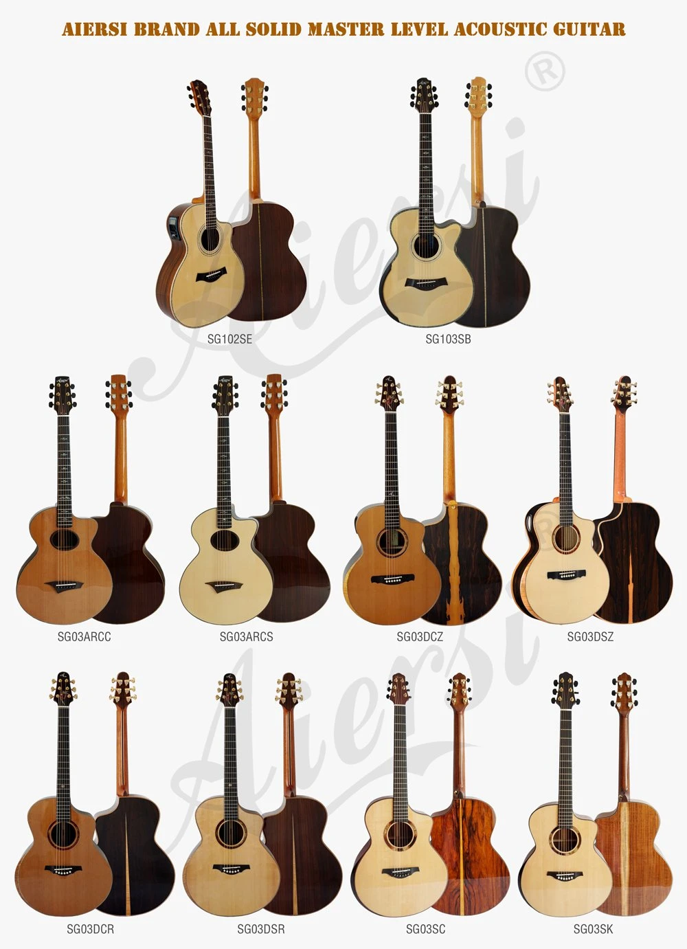 Aiersi Wholesale Custom Made All Solid Master Acoustic Guitar