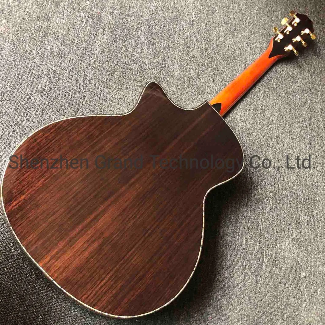 Abalone Ebony Rosewood Back Side Fingerboard Solid Spruce Top Acoustic Guitar with Armrest
