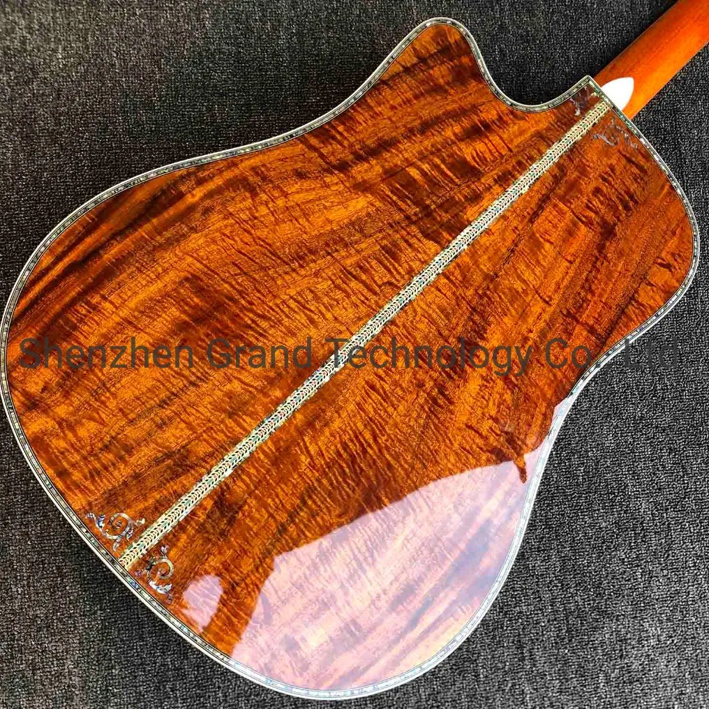 Custom Solid Koa Wood 41 Inch Real Abalone Cutaway Ebony Fingerboard Acoustic Electric Guitar