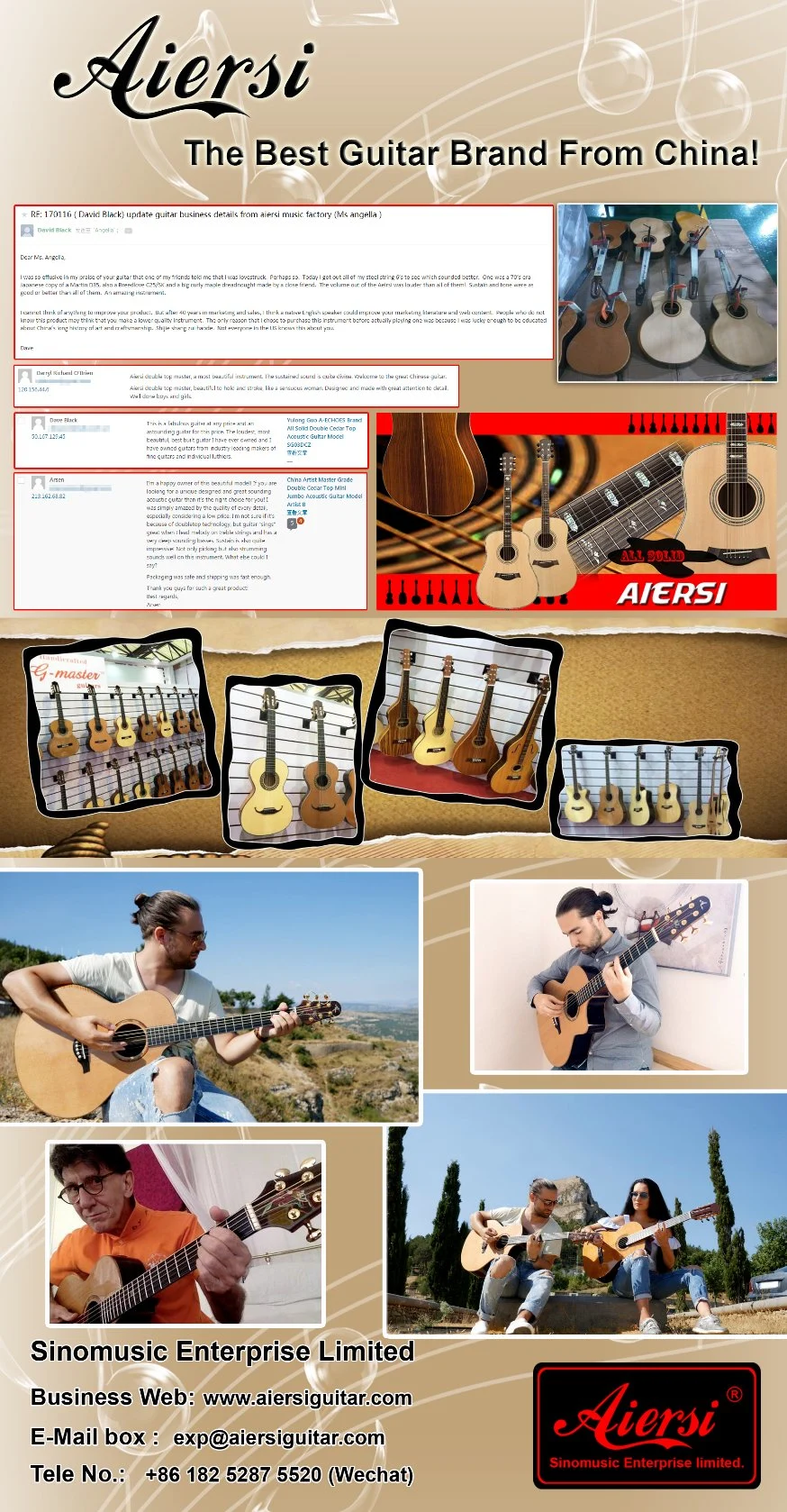 Aiersi Wholesale Custom Made All Solid Master Acoustic Guitar