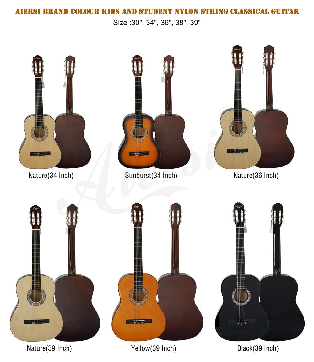 China Aiersi Brand 39 Inch Nylon String Cheap Price Basswood Colour Student Classical Guitar Instruments