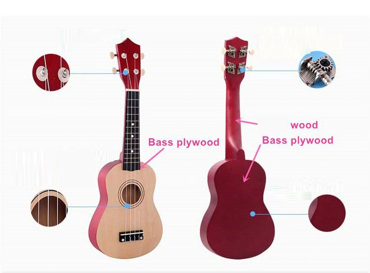 21 Inch Ukulele 4-String Wooden Soprano Ukelele Mini Guitar, Tuner, Strap, Manual