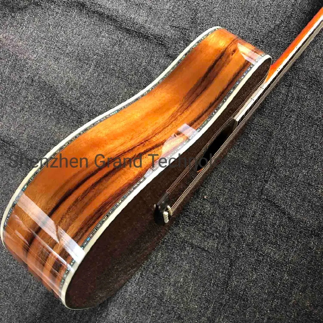41 Inches Round Koa Wood Acoustic Guitar Real Abalone Inlays and Binding
