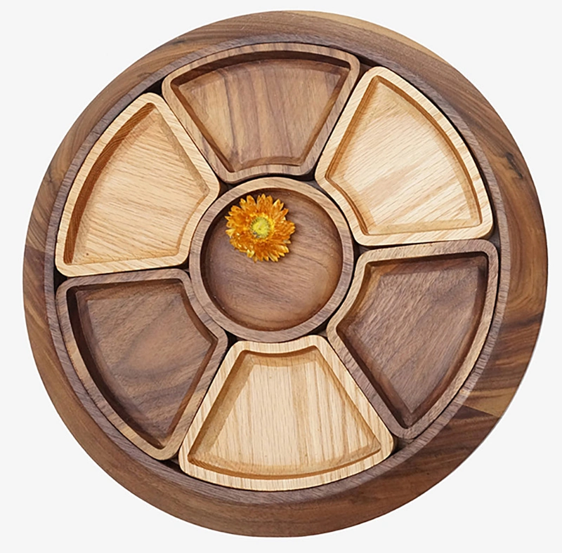 Walnut Wooden Fruit Cake Tray for Gift Natural Round
