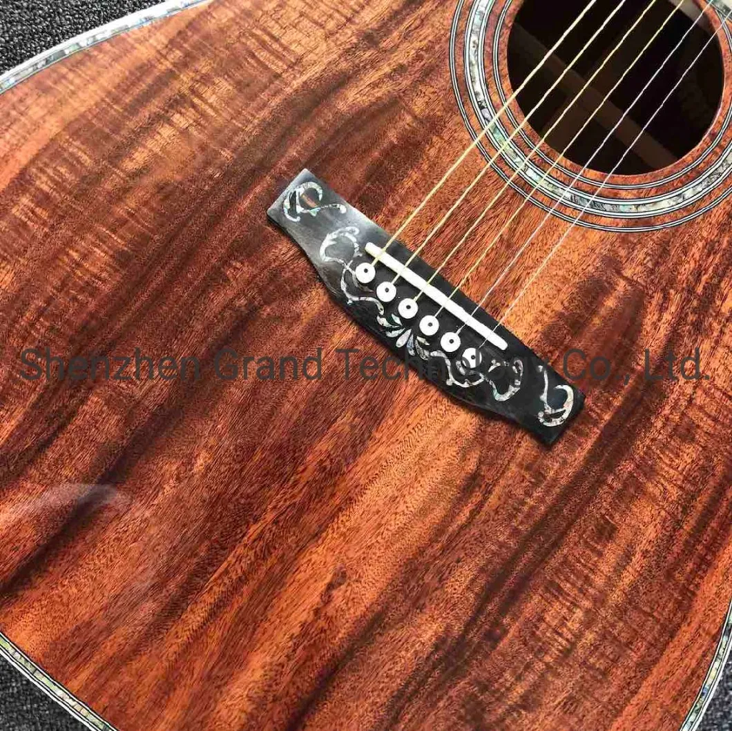 Solid Koa Wood 45 D 41 Real Abalone Cutaway Acoustic Electric Guitar with Ebony Fingerboard