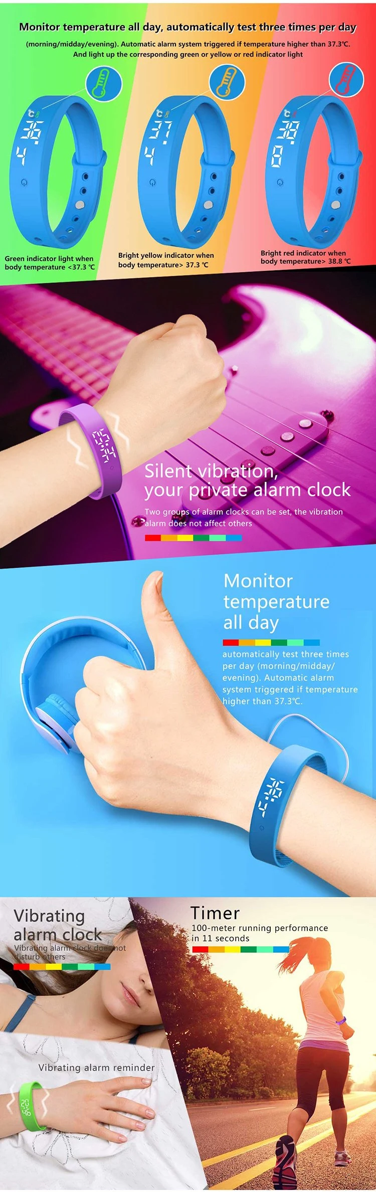 V9 Girl Women Valentine′ S Day Gifts Band Colorful Screen Temperature Smart Bracelet Gifts
