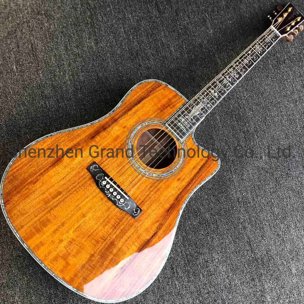 Custom Solid Koa Wood 41 Inch Real Abalone Cutaway Ebony Fingerboard Acoustic Electric Guitar