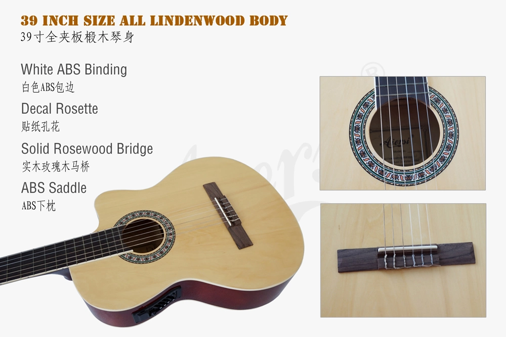 4/4 Linden Plywood Classical Guitar Electrical Classic Guitar (SC041CE)