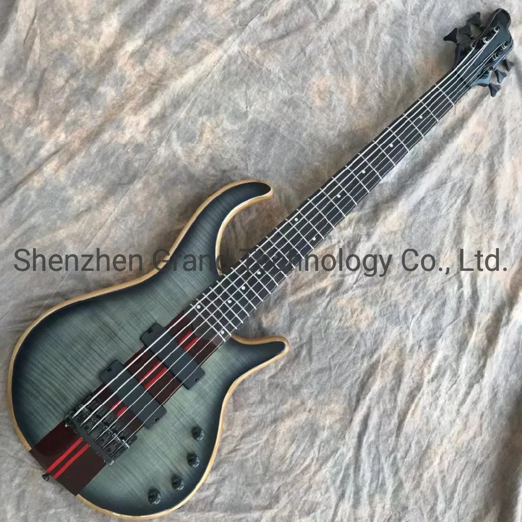 Custom Grand Ash Body Neck Through Body Black Tuners 6 Strings 9V Battery Electric Bass Guitar in Stock