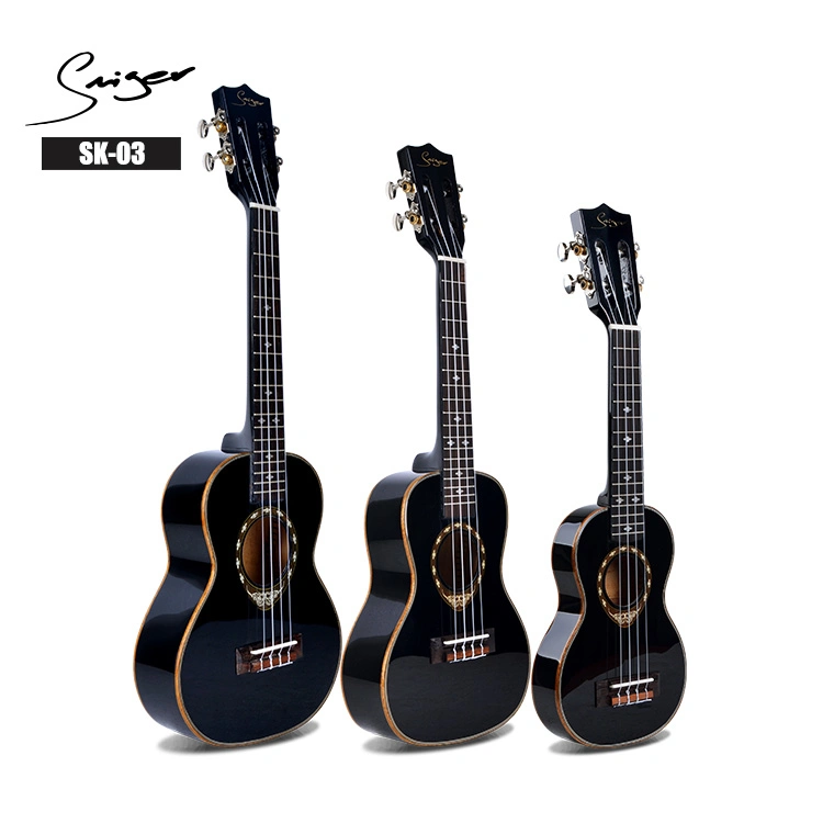 Wholesale Black Thin Body Electric Ukulele with Ukulele Tuner