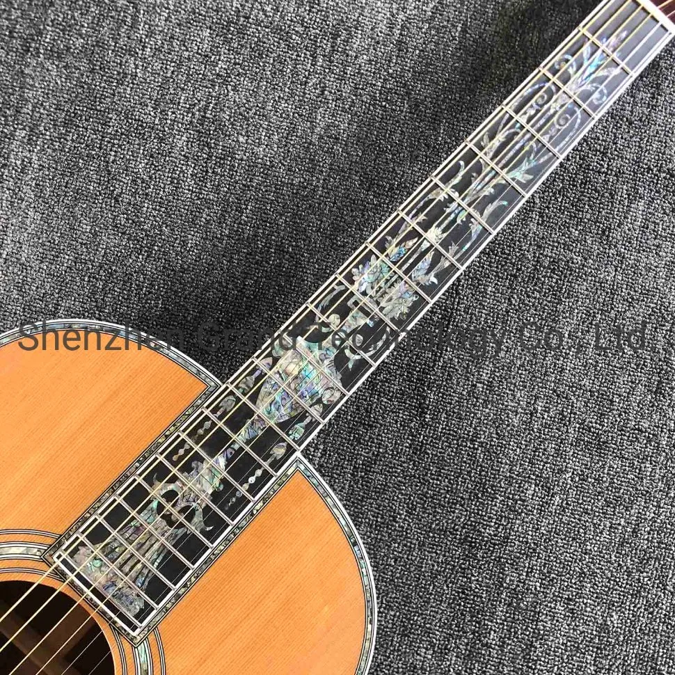 Custom 39 Inch Solid Cedar Top Life Tree Inlay Classic Headstock Acoustic Electric Guitar