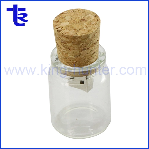 Promotional Gift Glass Bottle Wooden Cork USB Pendrive Thumb Drive