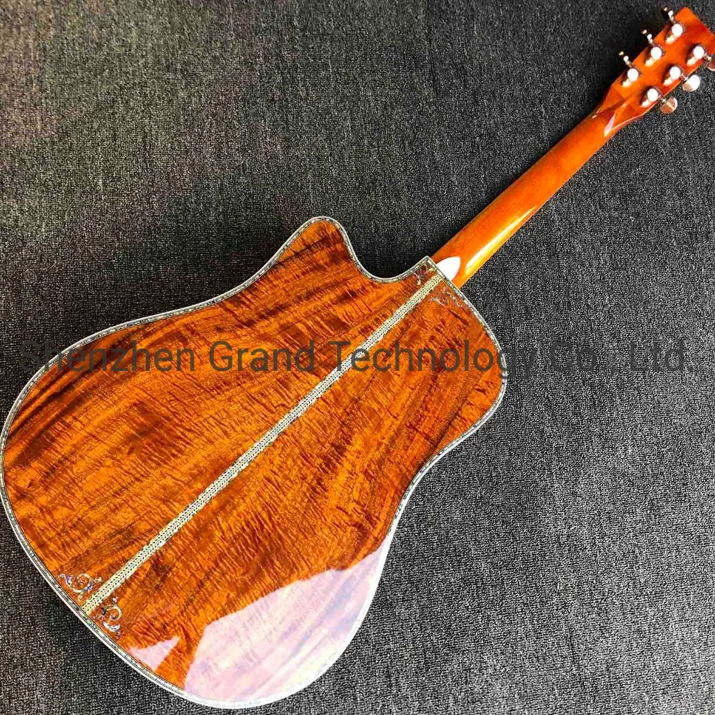 Custom Solid Koa Wood 41 Inch Real Abalone Cutaway Ebony Fingerboard Acoustic Electric Guitar