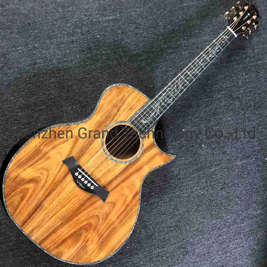 Custom Real Abalone Inlays Ebony Fingerboard Solid Koa Wood Acoustic Electric Guitar